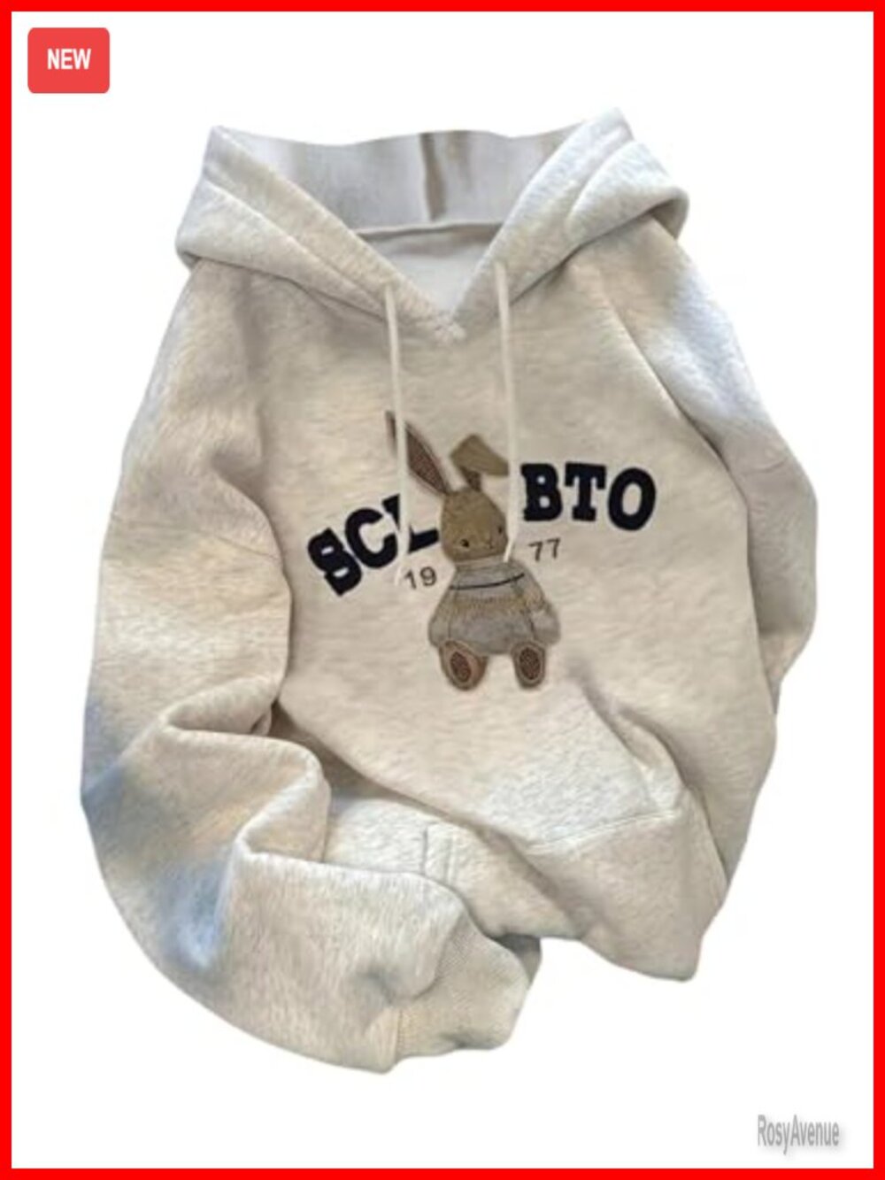 SOLY HUX Graphic Hoodie Cartoon Rabbit Print Drawstring Long Sleeve Pullover